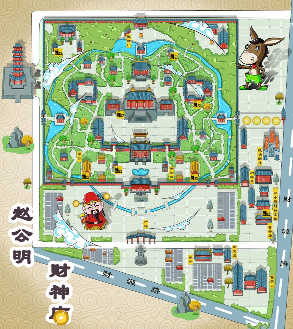 细河寺庙类手绘地图